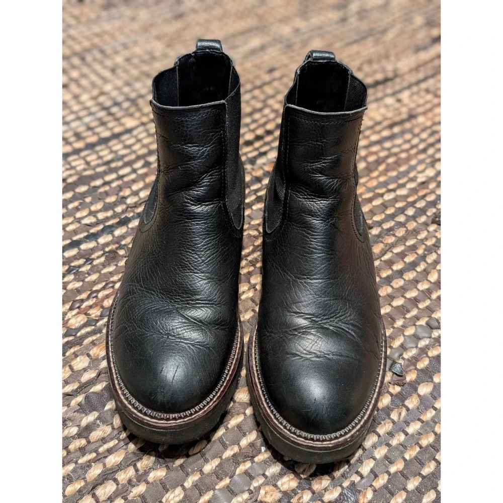 Caslon Miller Womens Black Leather Chelsea Lug Sole Water Resistant Boots 7.5W